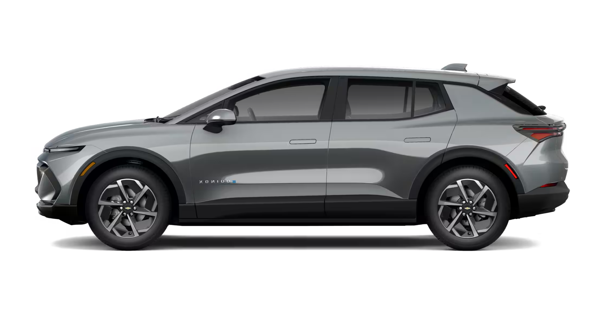 Side profile of the 2025 Chevrolet Equinox EV LT1 AWD showing dynamic body lines, modern EV styling, and alloy wheels.