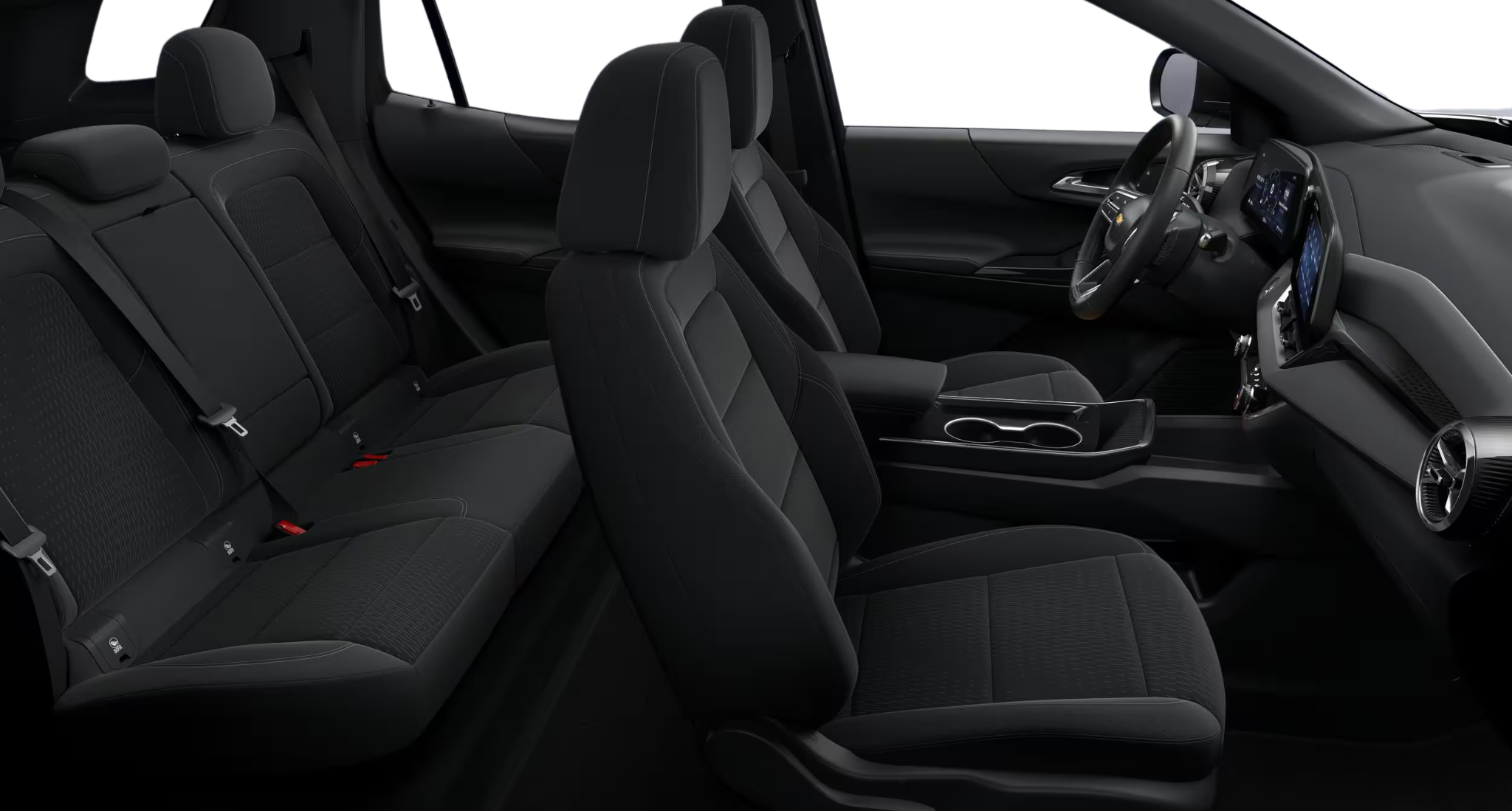 Spacious black cloth interior seating of the 2025 Chevrolet Equinox LT AWD featuring premium comfort and modern design.