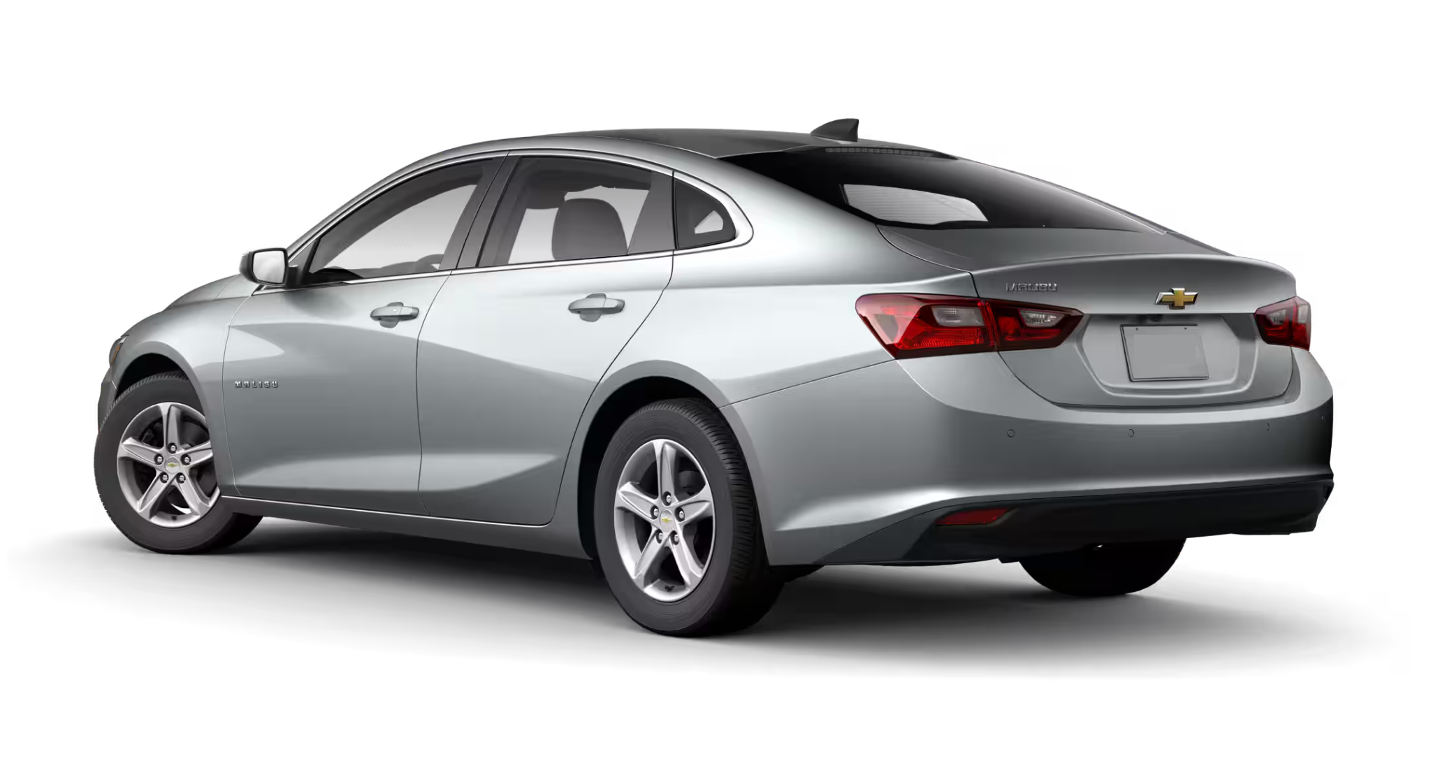 2025 Chevrolet Malibu LS rear view emphasizing sculpted tail design, Chevrolet emblem, and stylish rear light detailing.
