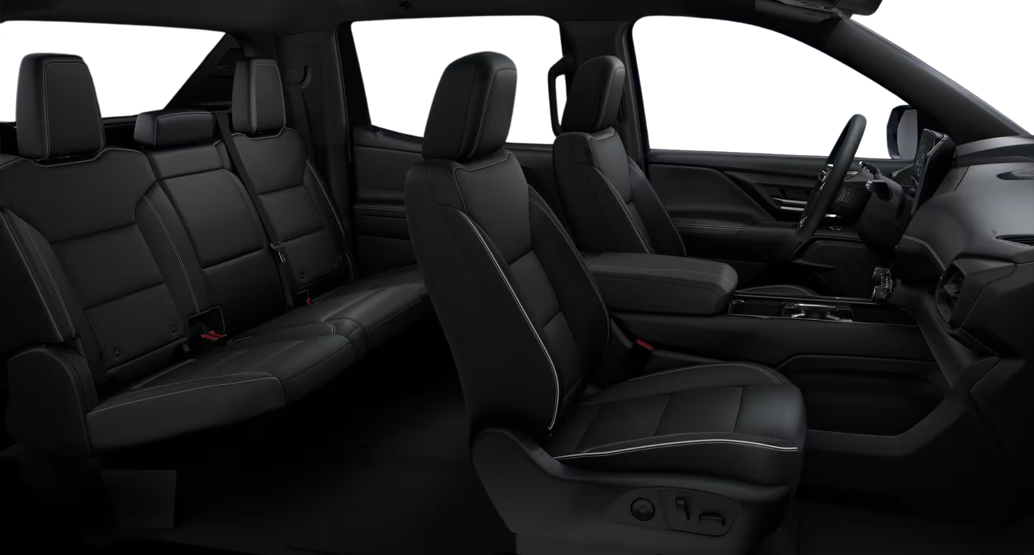 2025 Chevrolet Silverado EV LT 4WD spacious black interior with premium Evotex seats and dual-row configuration