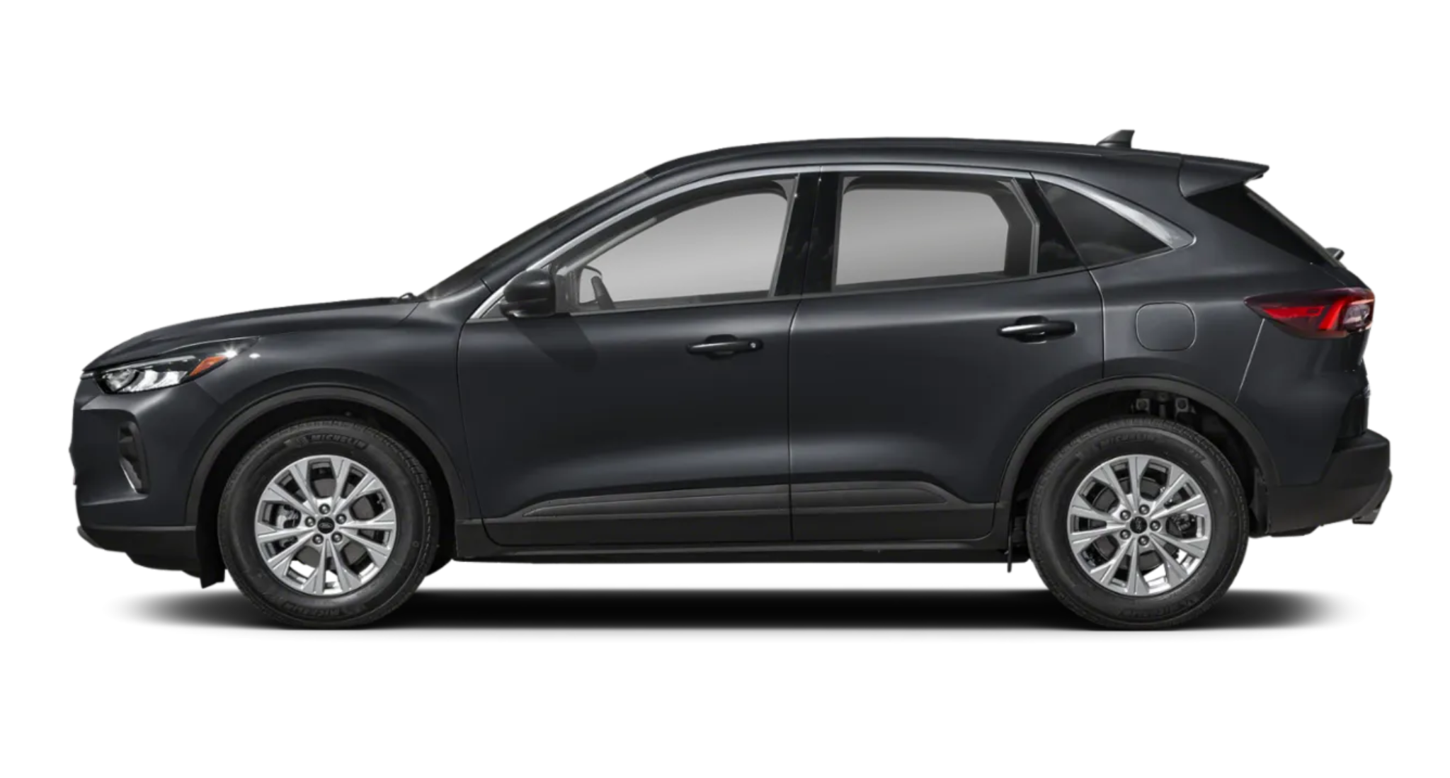Side view of the 2025 Ford Escape Active AWD showcasing sleek aerodynamic lines, 17-inch alloy wheels, and black cladding trim.