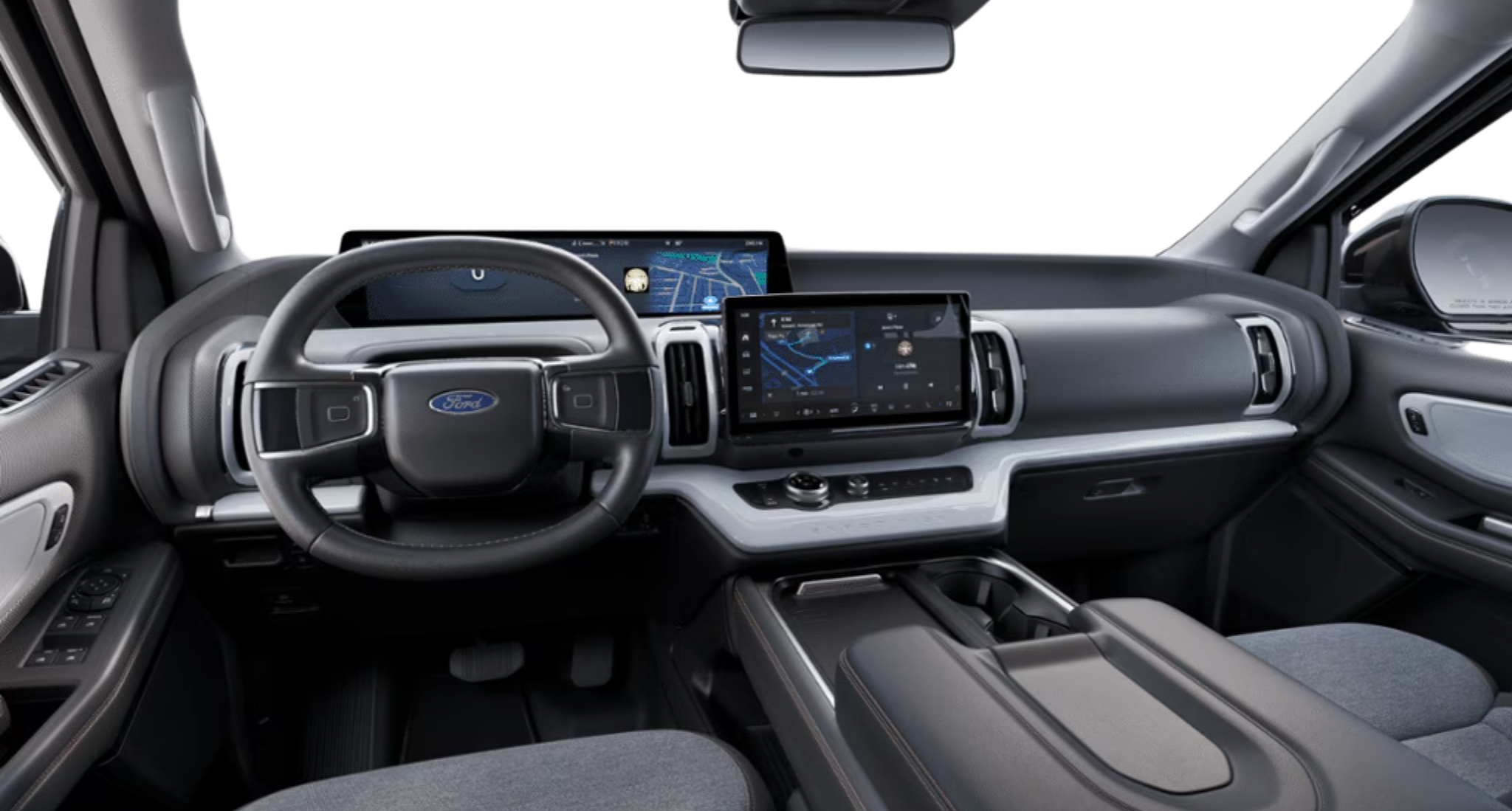 Interior view of the 2025 Ford Expedition Active 4X4 showcasing the digital cluster, SYNC® 4 touchscreen, and steering wheel.