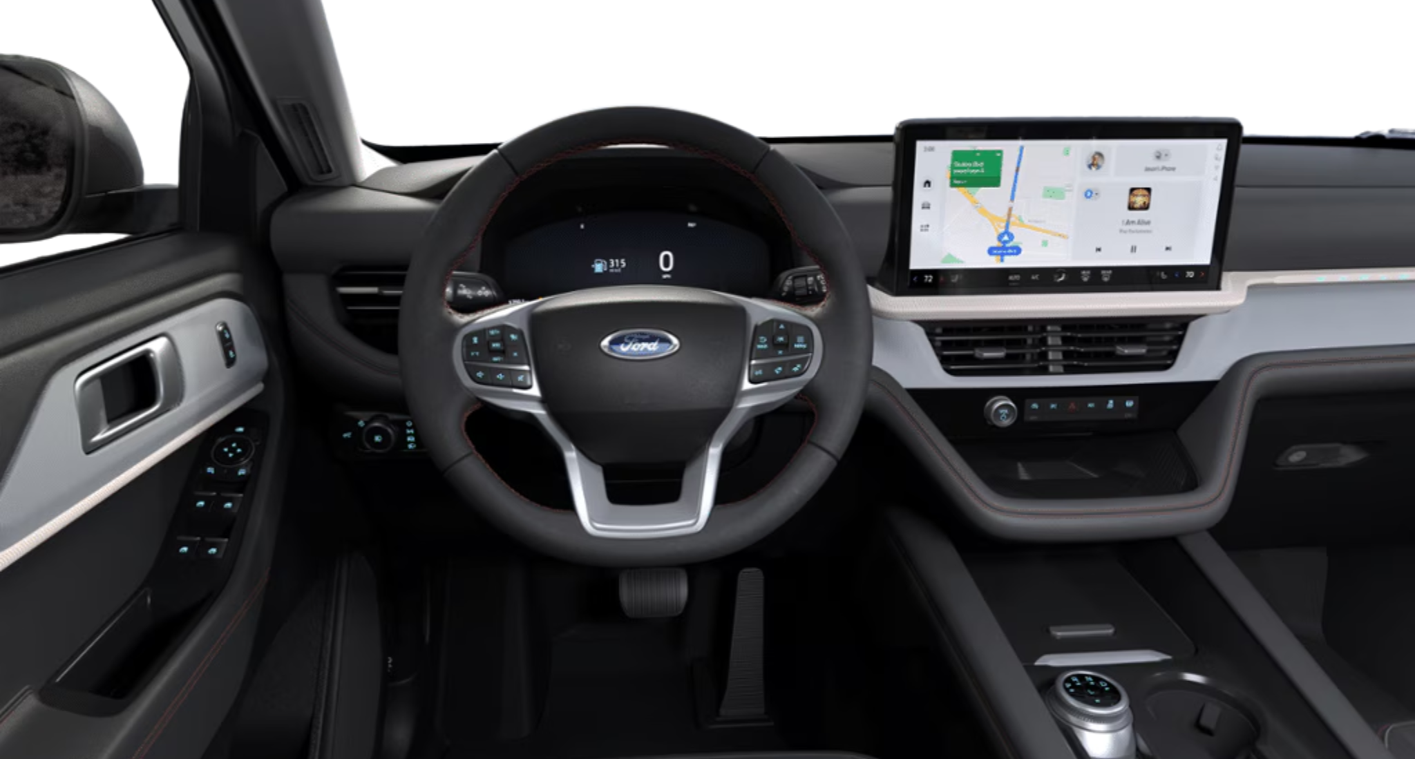 025 Ford Explorer Active AWD dashboard with 13.2-inch touchscreen, digital gauge cluster, and wireless smartphone integration