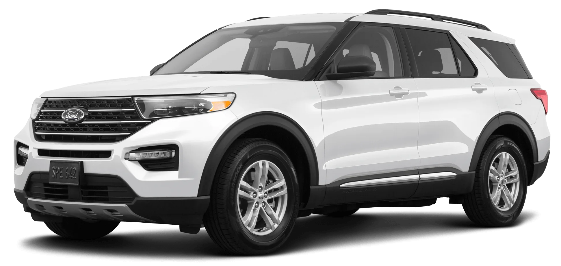Front view of the 2025 Ford Explorer Active AWD in Agate Black featuring bold grille, LED headlights, and rugged design