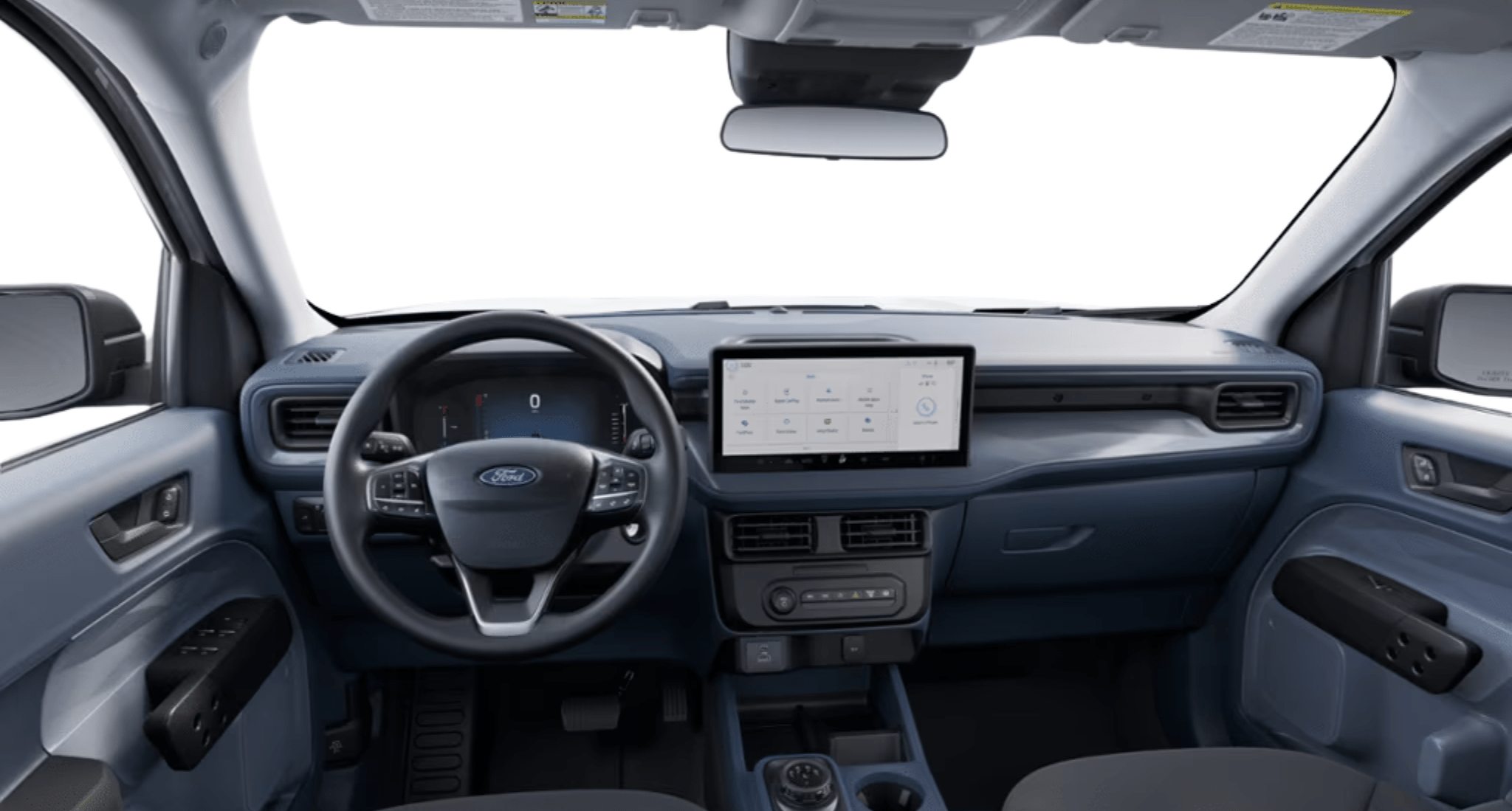 2025 Ford Maverick XL interior dashboard view with SYNC 4 touchscreennand digital cluster.