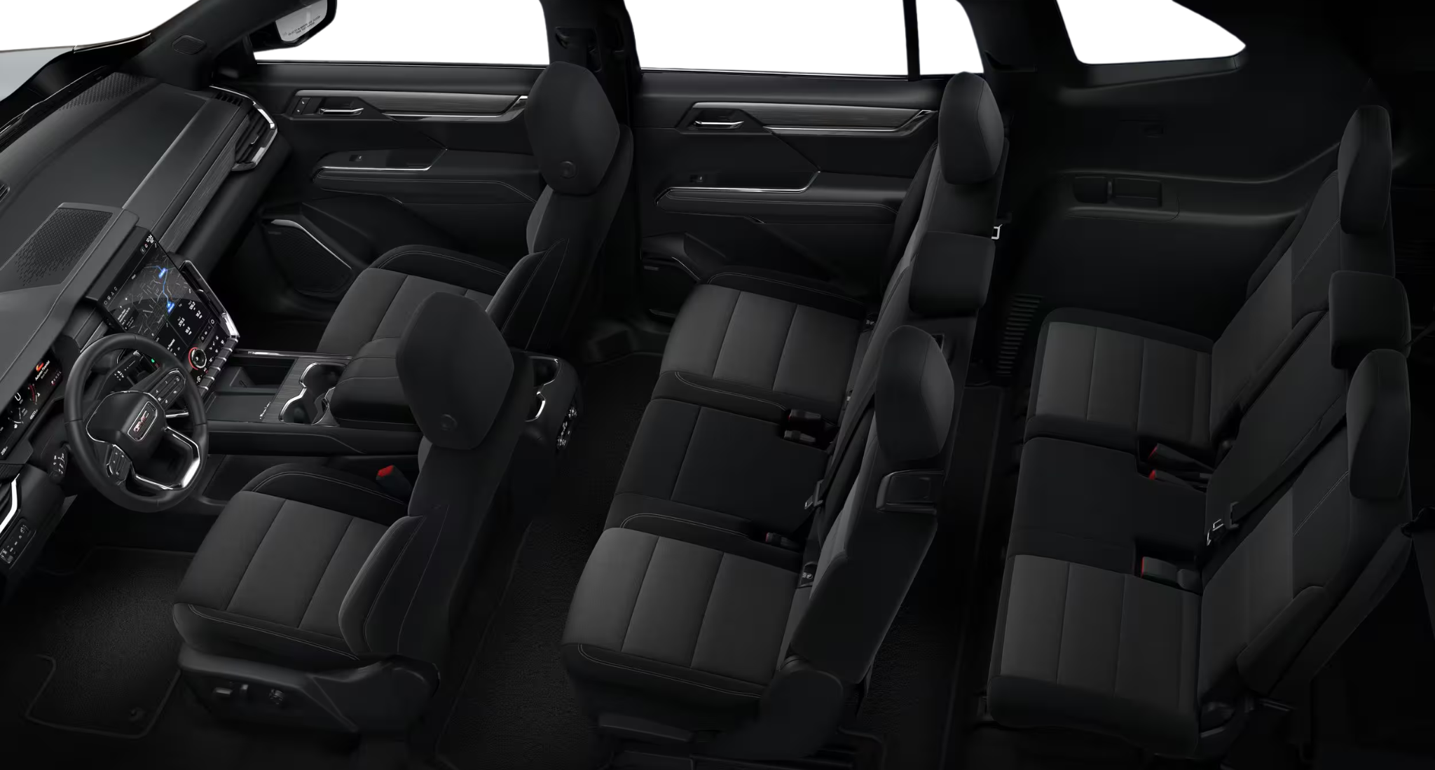 2025 GMC Acadia Elevation AWD interior layout with three rows of CoreTec seats and spacious legroom