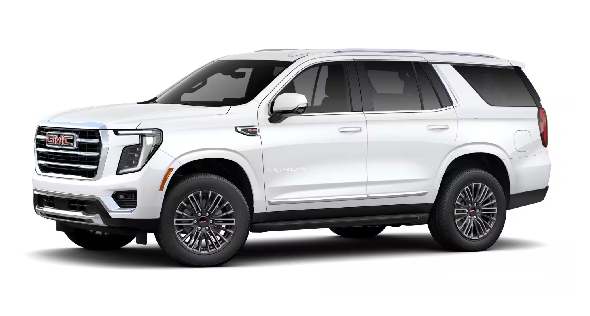 Side profile of the 2025 GMC Yukon Elevation highlighting aerodynamic design, chrome accents, and 20-inch wheels.