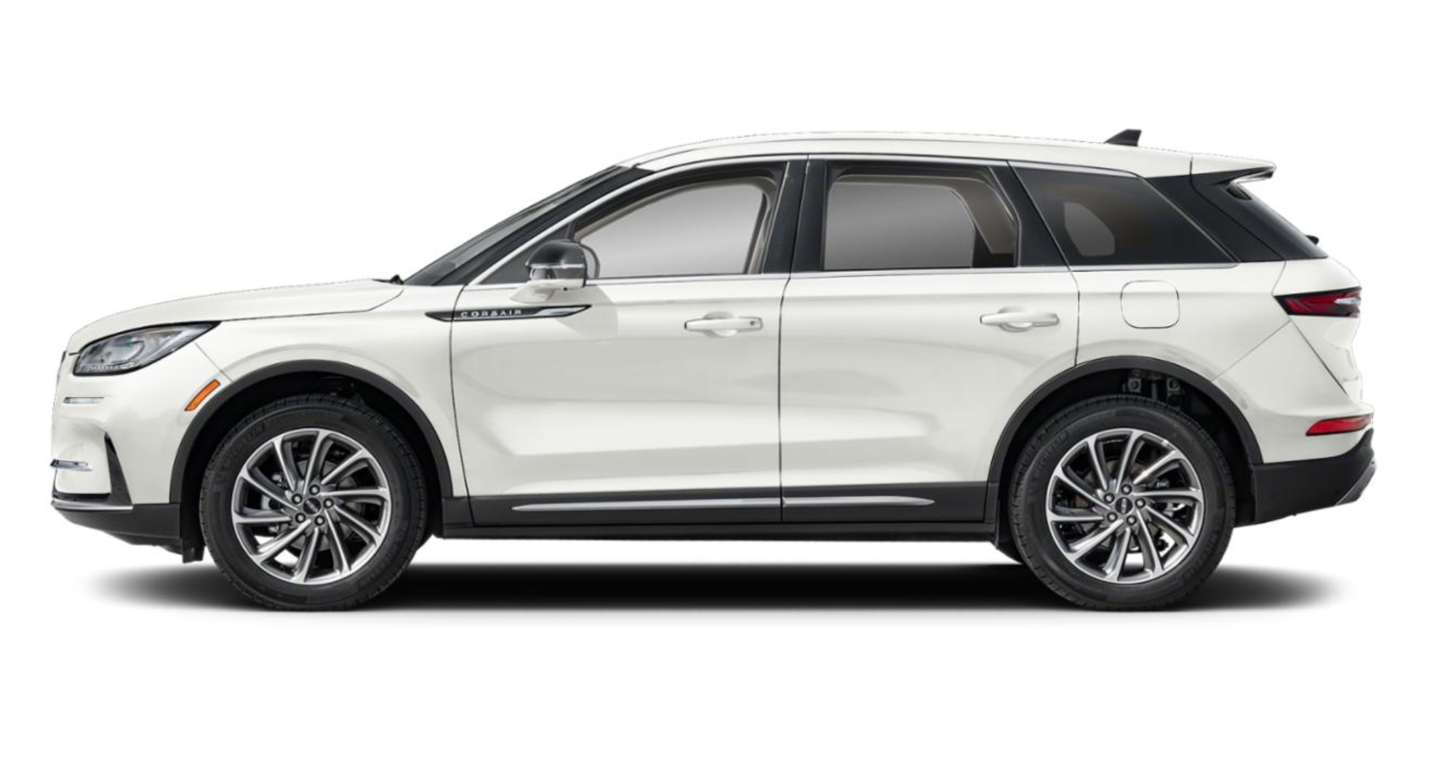 2025 Lincoln Corsair Premiere AWD side profile in white with 18-inch alloy wheels and sculpted body lines