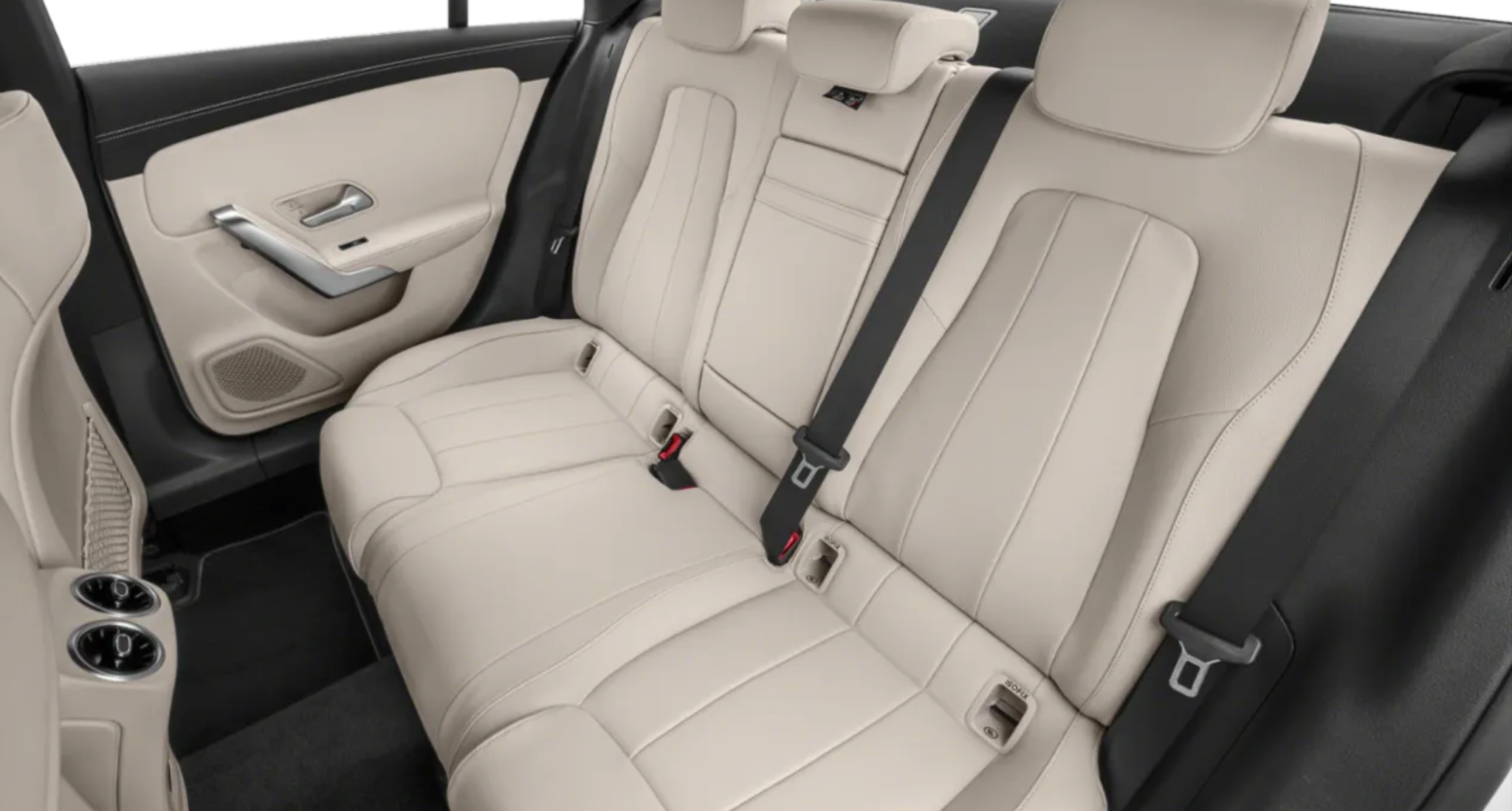 Spacious and comfortable rear seats of the 2025 Mercedes-Benz CLA 250 Coupe with premium MB-Tex upholstery.