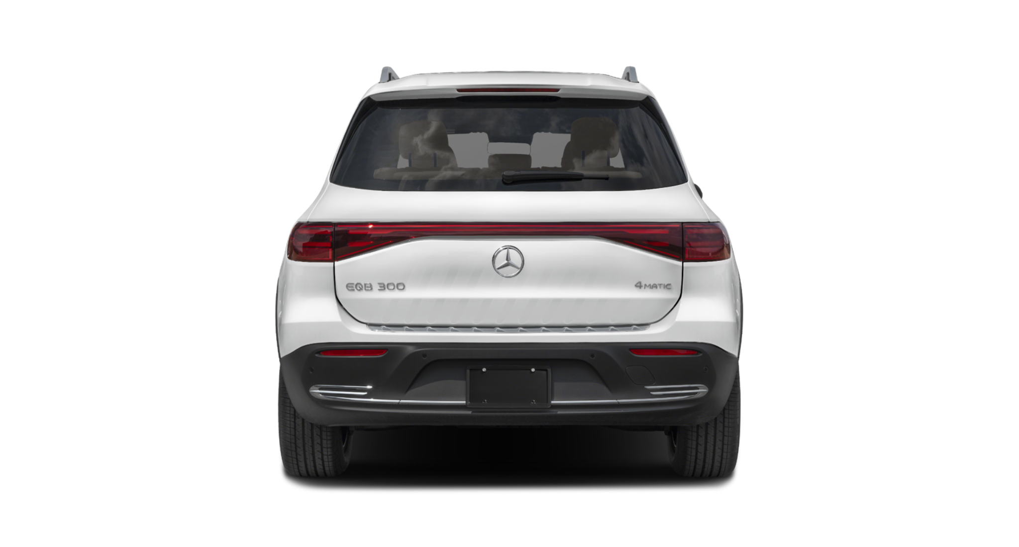 Rear exterior view of the 2025 Mercedes-Benz EQB 300 4MATIC AWD in Polar White, highlighting the LED tail lights and 4MATIC badging.