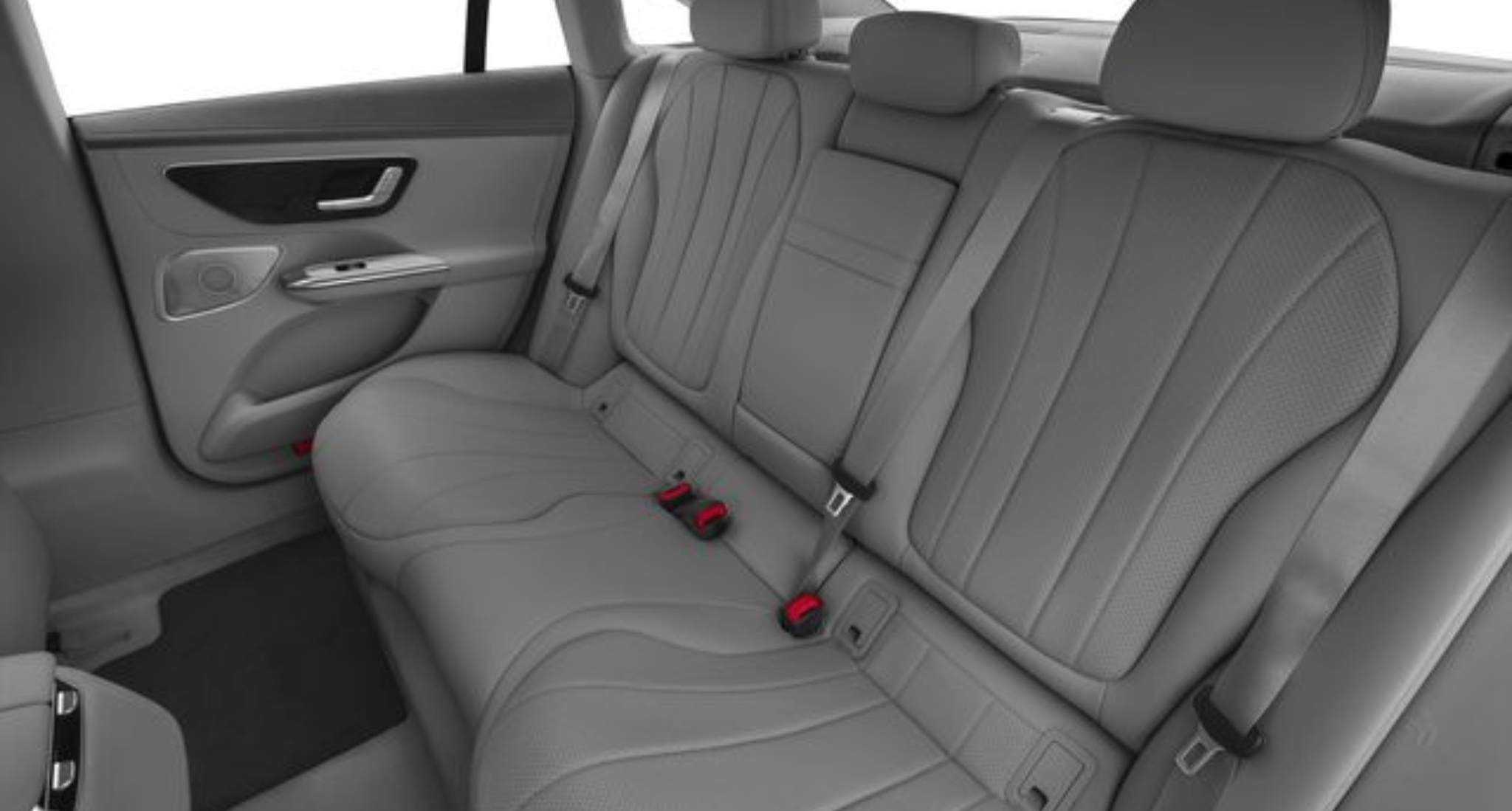 Spacious rear seating of the 2025 Mercedes-Benz EQE RWD with contoured leather upholstery and premium passenger comfort features