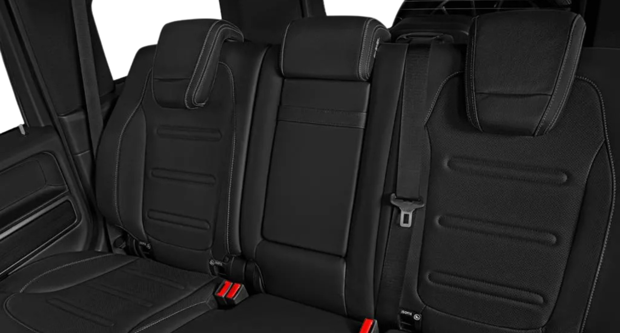 2025 Mercedes-Benz G 550 AWD SUV rear seating with black leather upholstery, contoured cushions, and contrast stitching.