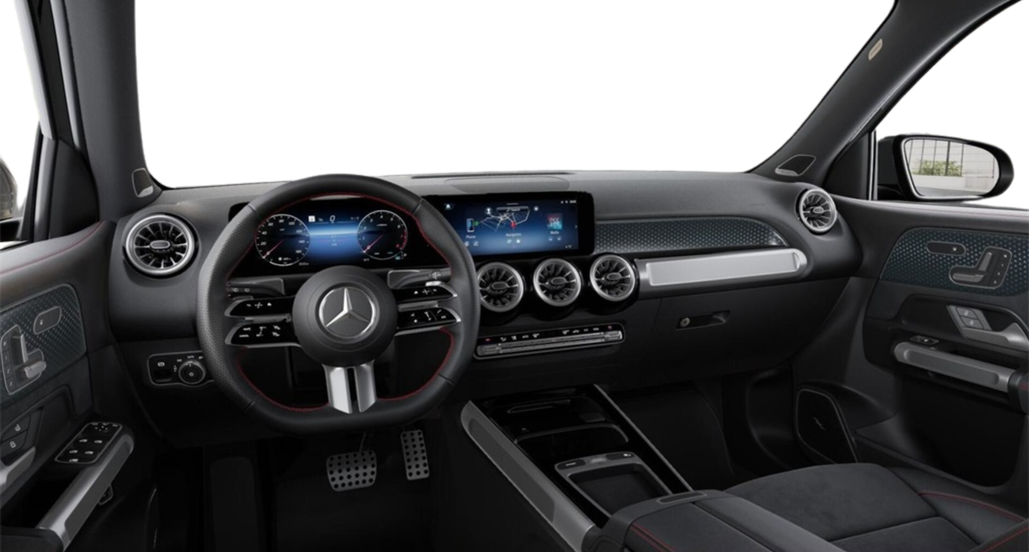 2025 Mercedes-Benz GLB 250 4MATIC dashboard featuring digital cockpit, MBUX infotainment, ambient lighting, and luxury trim.