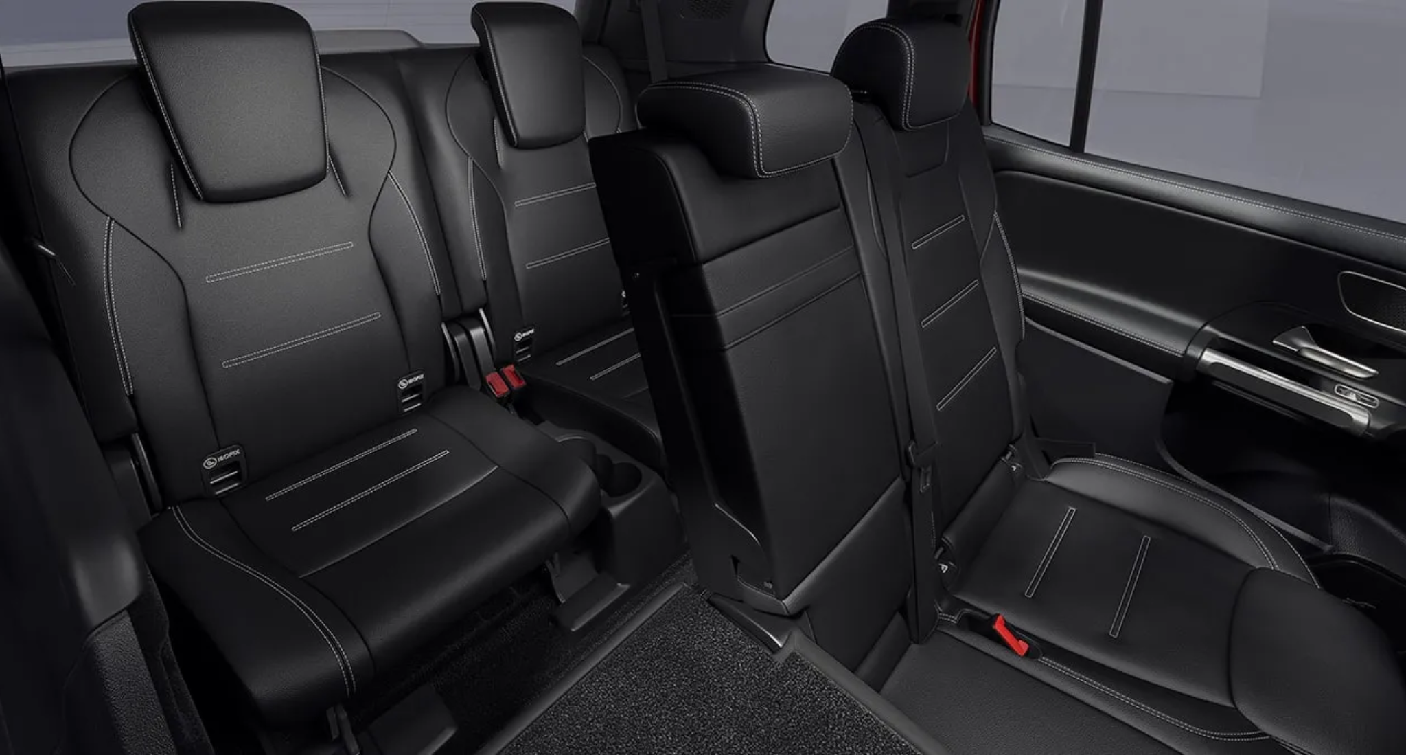 Optional third-row seating in the 2025 Mercedes-Benz GLB 250 4MATIC AWD with MB-Tex leatherette and foldable seatbacks.