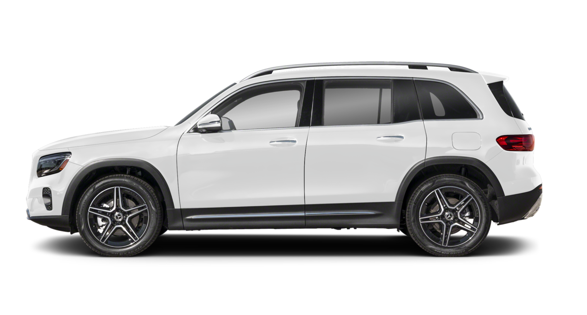 Side profile of the 2025 Mercedes-Benz GLB 250 AWD highlighting SUV stance, sleek design, and five-door configuration.