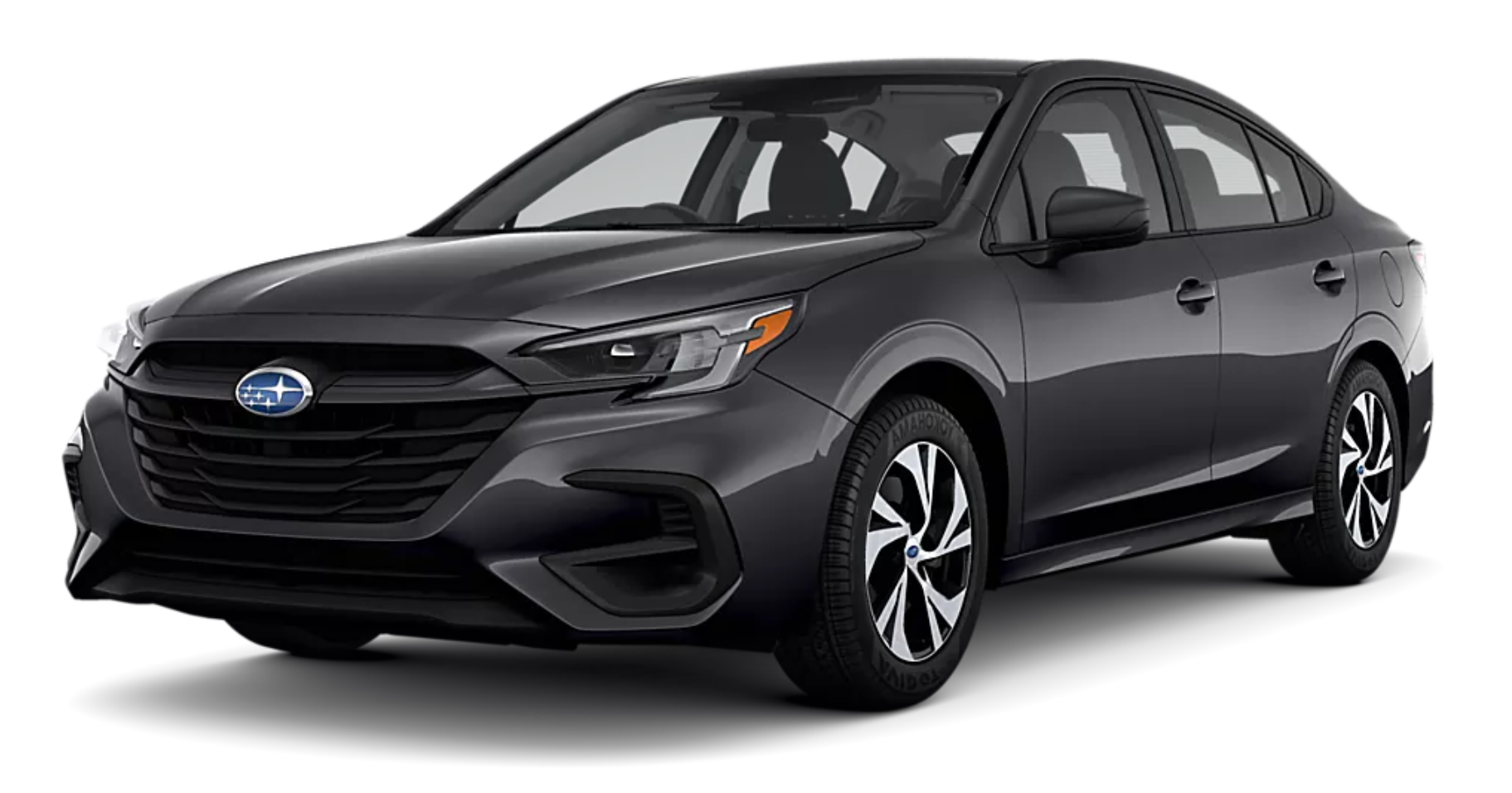Front view of the 2025 Subaru Legacy Base AWD featuring LED headlights, black hexagonal grille, and sculpted hood design.