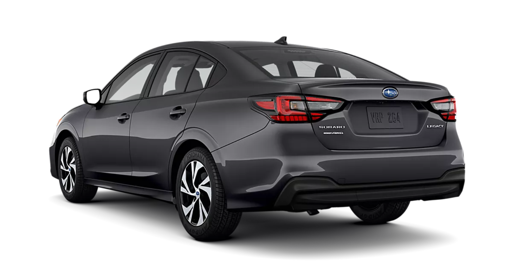Back view of the 2025 Subaru Legacy Base AWD in Magnetite Gray Metallic showcasing LED taillights, trunk design, and AWD badge.