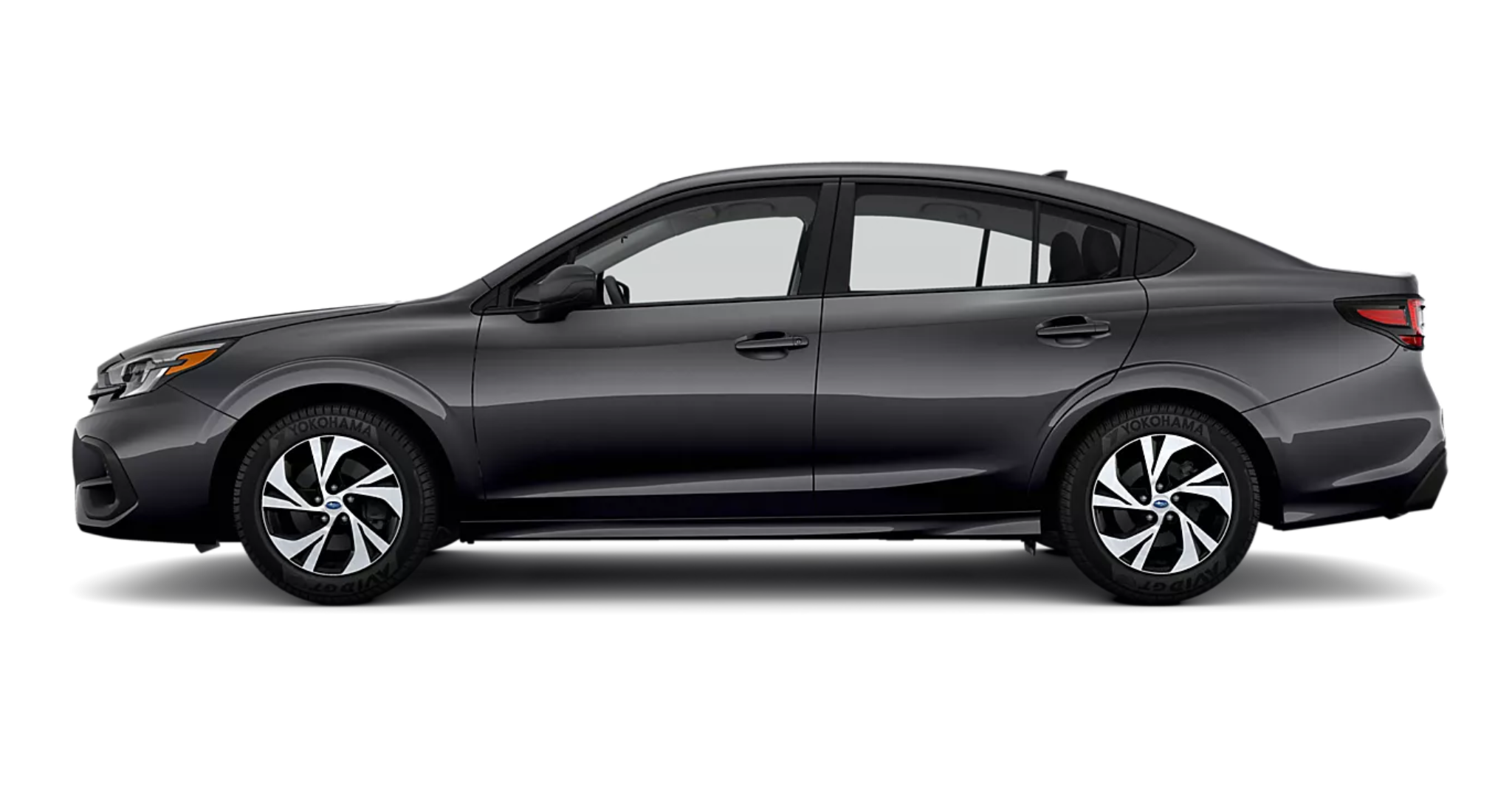 2025 Subaru Legacy Base AWD side profile view with clean lines, 17-inch alloy wheels, and aerodynamic sedan silhouette.
