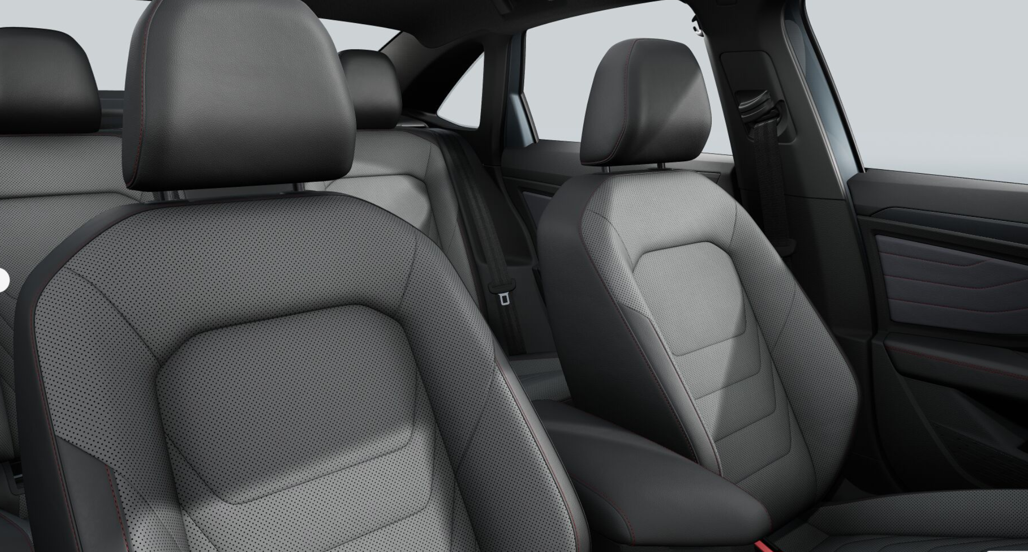 2025 Volkswagen Jetta GLI interior featuring ventilated leather sport seats with contrast stitching and ergonomic design.