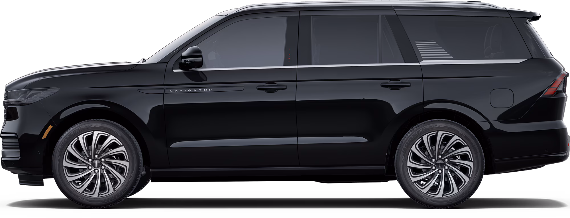 Side profile of the 2025 Lincoln Navigator Reserve 4X4 showing its bold stance, sleek lines, and 22-inch wheels.