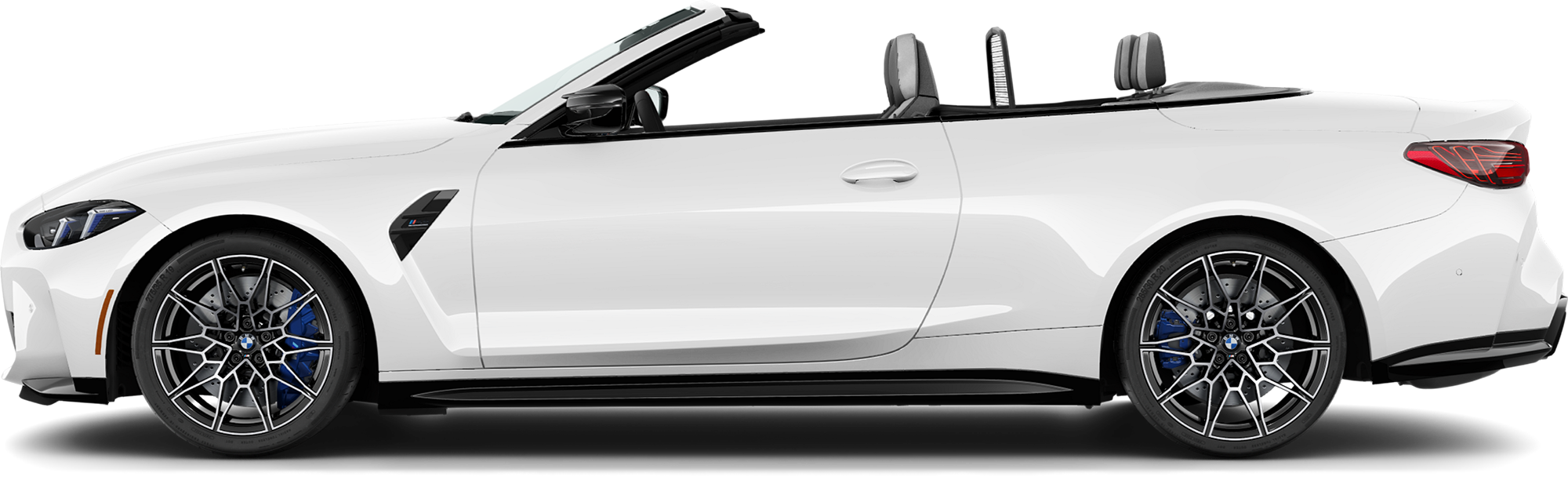 Side view of 2025 BMW M4 lease, a German sport convertible with sleek lines.