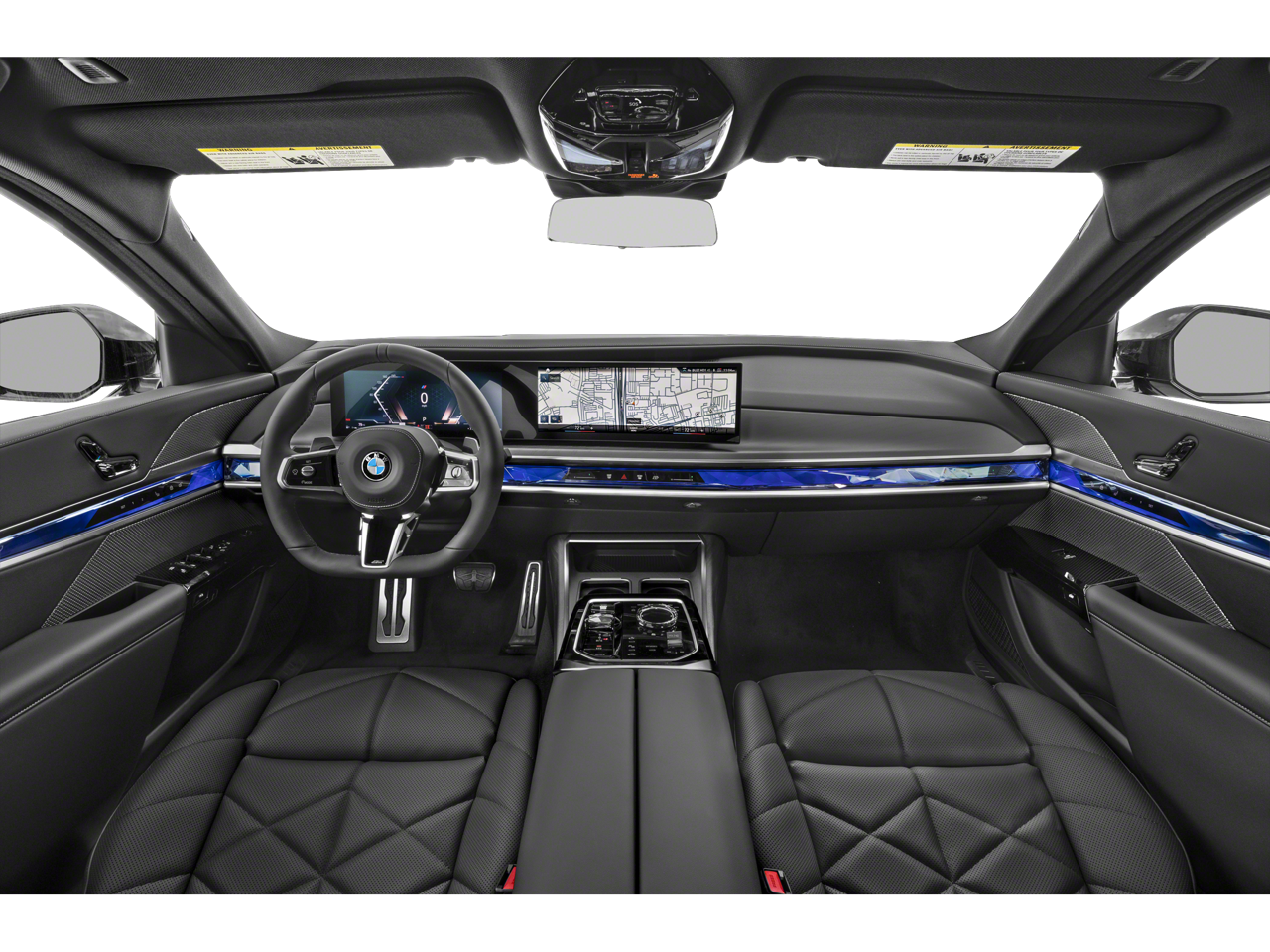 Interior dashboard of the 2025 BMW 740i lease, featuring a BMW Curved Display.