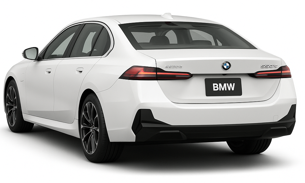 Rear view of the 2025 BMW 550e lease, displaying premium performance and elegance in a luxury PHEV sedan.