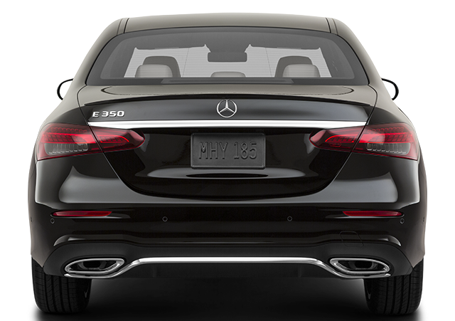 Rear view of the 2025 Mercedes-Benz C 300 in Obsidian Black with LED taillights and chrome exhaust accents.