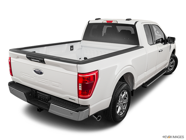 rear side exterior profile of the 2025 Ford F-150 XL 4X4 showcasing its regular cab, white body, and steel wheels.