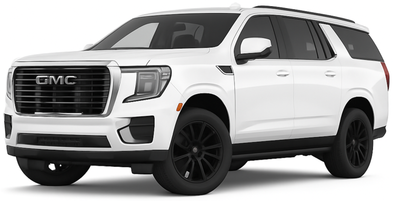 Front view of the 2025 GMC Yukon XL Elevation 4WD showcasing bold grille and LED headlamps