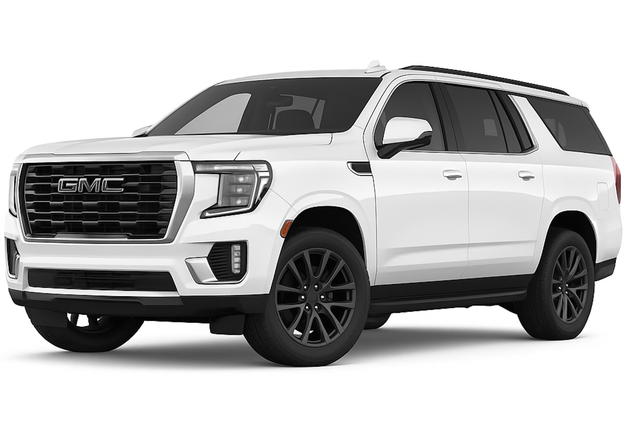 2025 GMC Yukon Elevation front view showcasing bold grille, LED headlights, and premium SUV design.