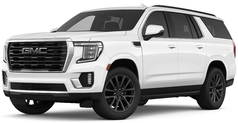 2025 GMC Yukon Elevation front view showcasing bold grille, LED headlights, and premium SUV design.
