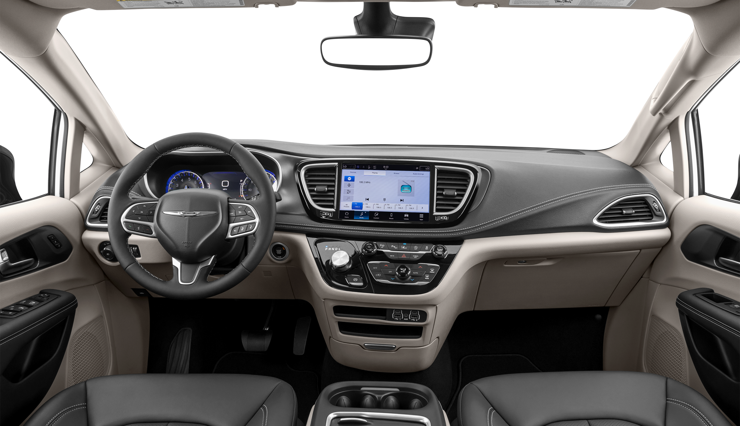 2025 Chrysler Pacifica lease interior dashboard, showcasing tech for 2025 Pacifica leasing in Brooklyn.