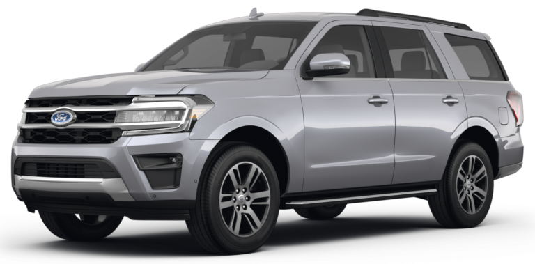 Front view of the 2025 Ford Expedition Active 4X4 in blue featuring LED headlamps, black grille, and bold exterior styling.
