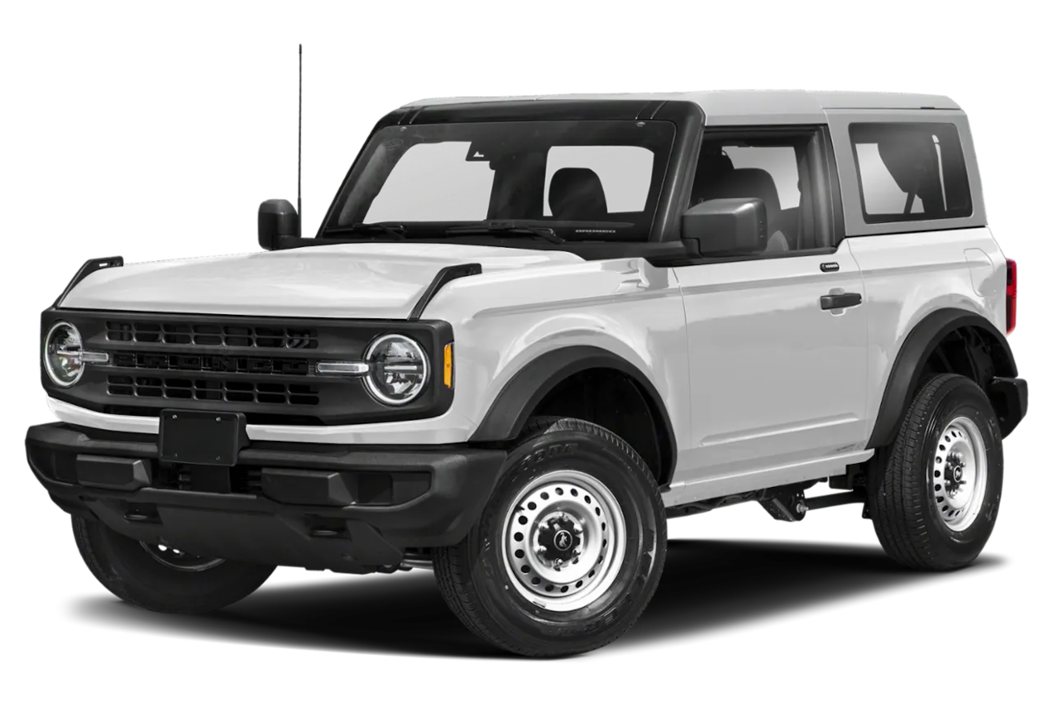 Front view of the 2025 Ford Bronco Base 4x4 showing bold grille design, round LED headlights, and rugged bumper