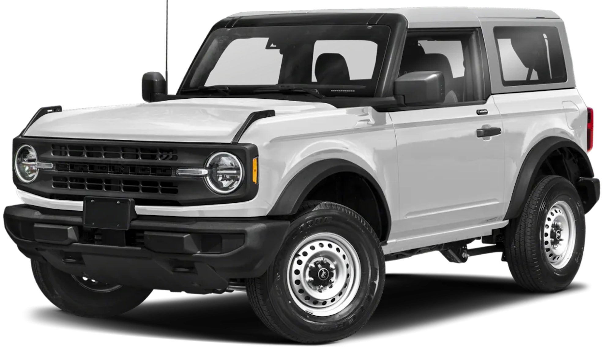 Front view of the 2025 Ford Bronco Base 4x4 showing bold grille design, round LED headlights, and rugged bumper