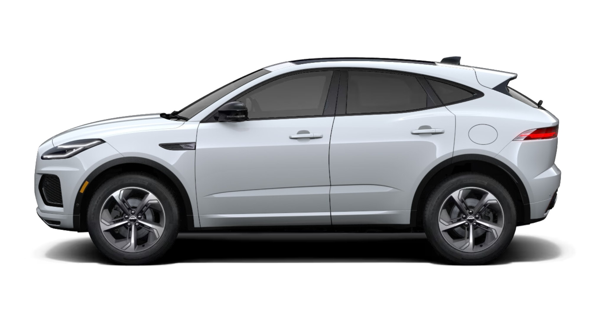 Side profile of the 2024 Jaguar E-Pace R Dynamic SE AWD showing diamond-turned wheels, R-Dynamic badging, and sleek body lines.