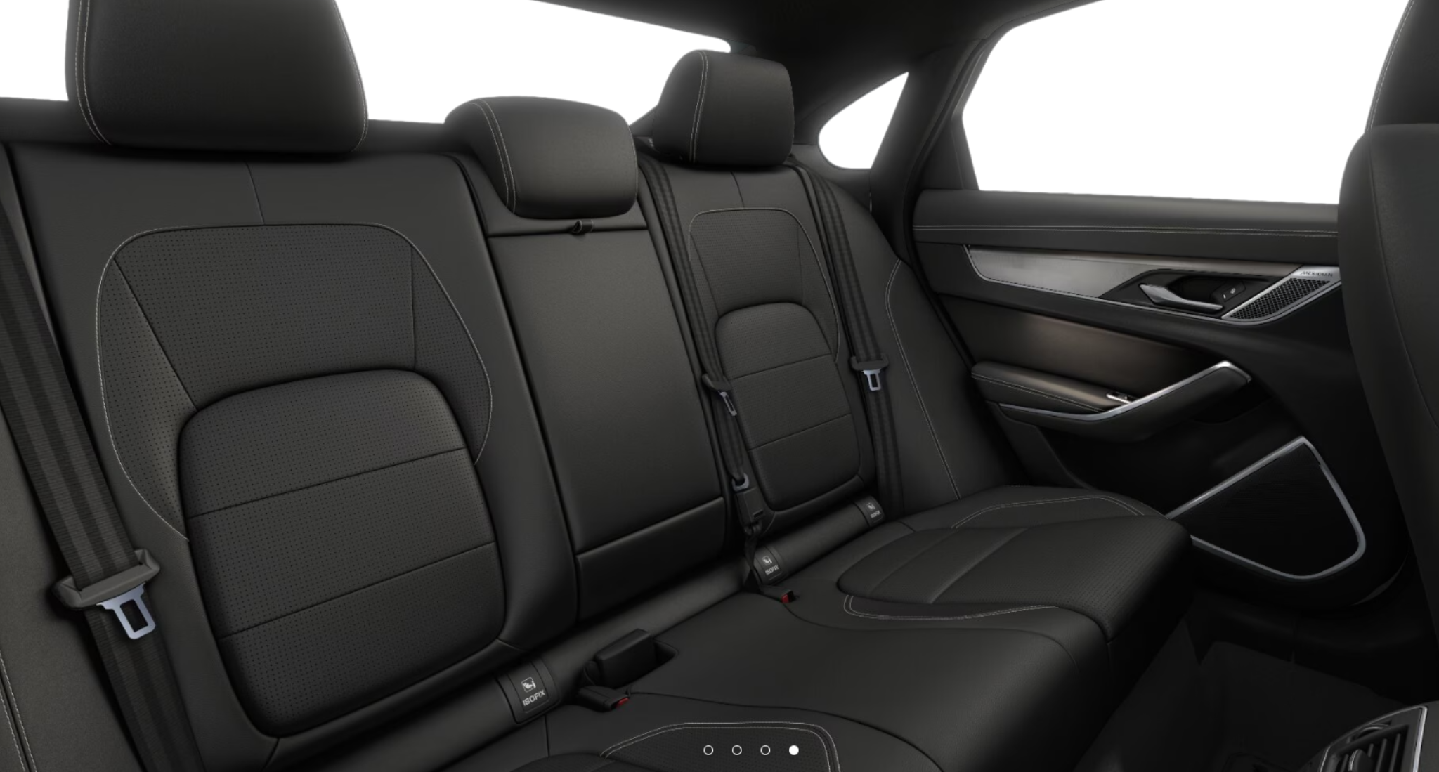 Rear seating of the 2024 Jaguar XF RWD R-DYNAMIC SE showcasing Ebony DuoLeather upholstery and premium stitching
