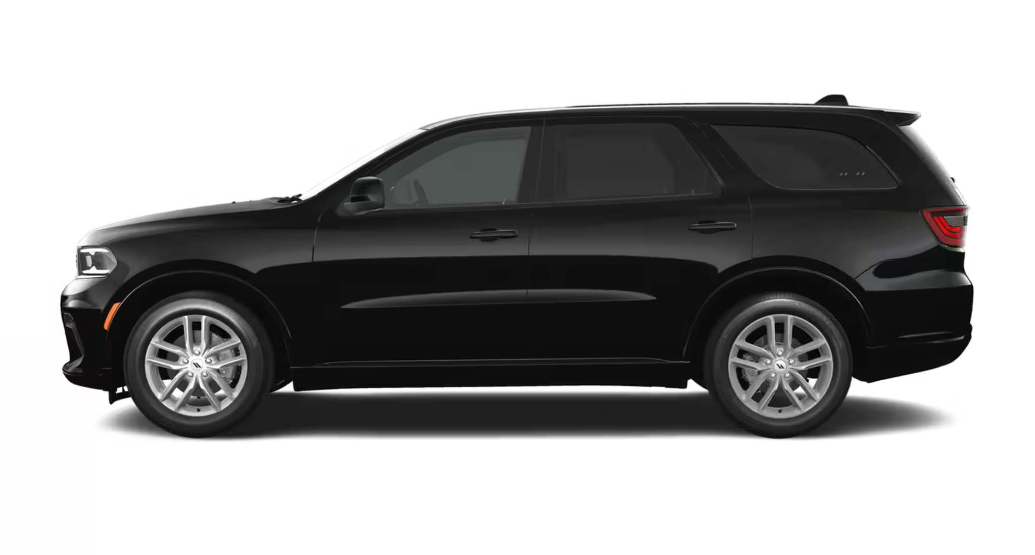 Side profile of the 2025 Dodge Durango GT AWD showcasing 20-inch wheels, tinted glass, and sculpted body lines