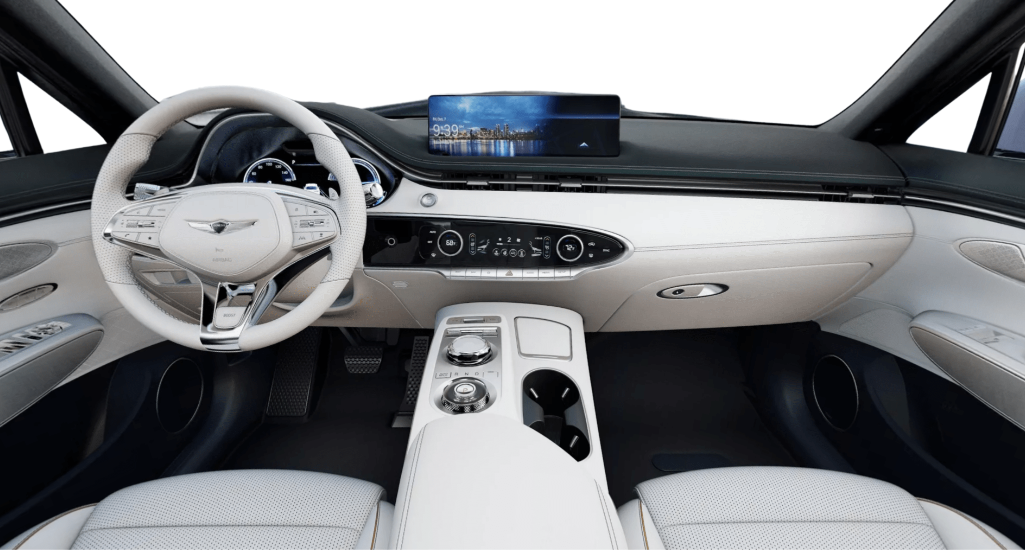 2025 Genesis Electrified GV70 AWD interior dashboard with digital cluster and luxury leather steering wheel