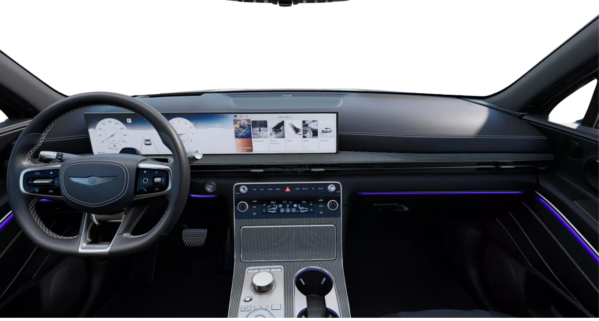 Dashboard view of the 2025 Genesis GV80 Coupe AWD with 27-inch OLED display and premium interior design.