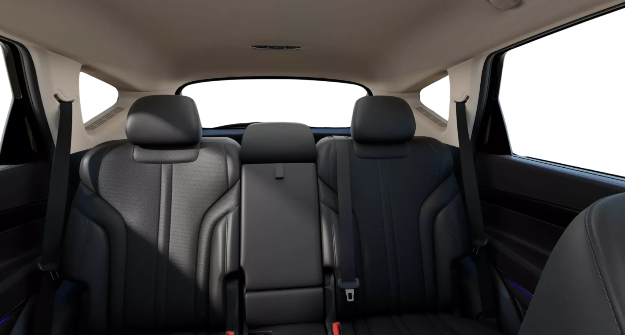 Rear seating view of the 2025 Genesis GV80 2.5T AWD showcasing premium black leatherette seats, center armrest, and spacious cabin layout.