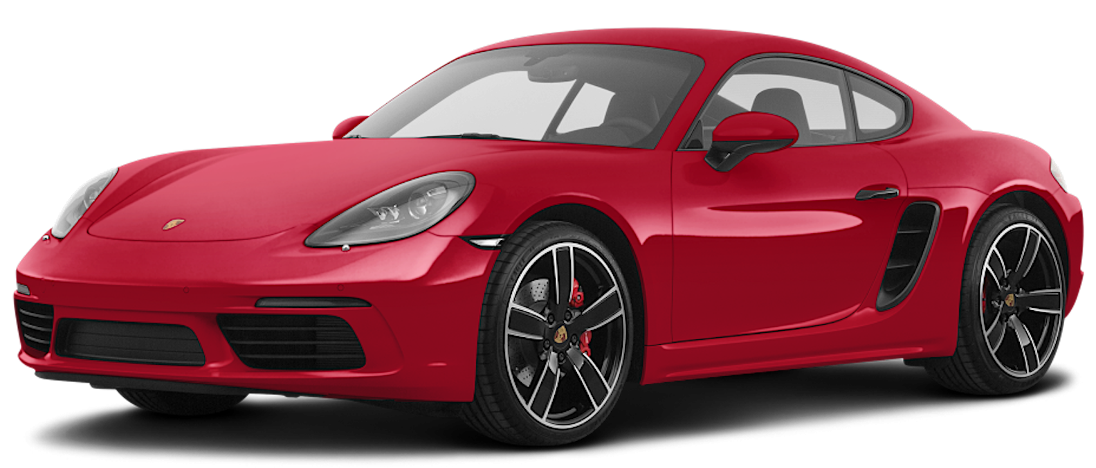 Front angle view of the 2025 Porsche 718 Cayman in white, showcasing its iconic headlights and aerodynamic front design.