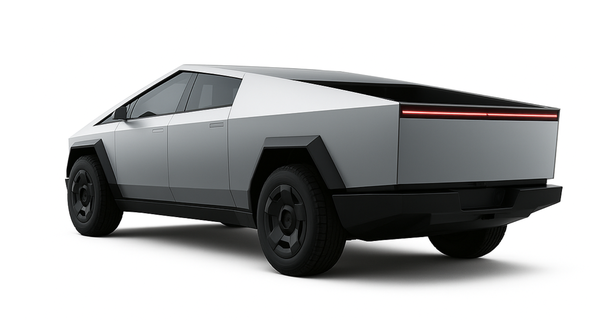 Rear view of the 2025 Tesla Cybertruck AWD showcasing LED tail light and steel exoskeleton