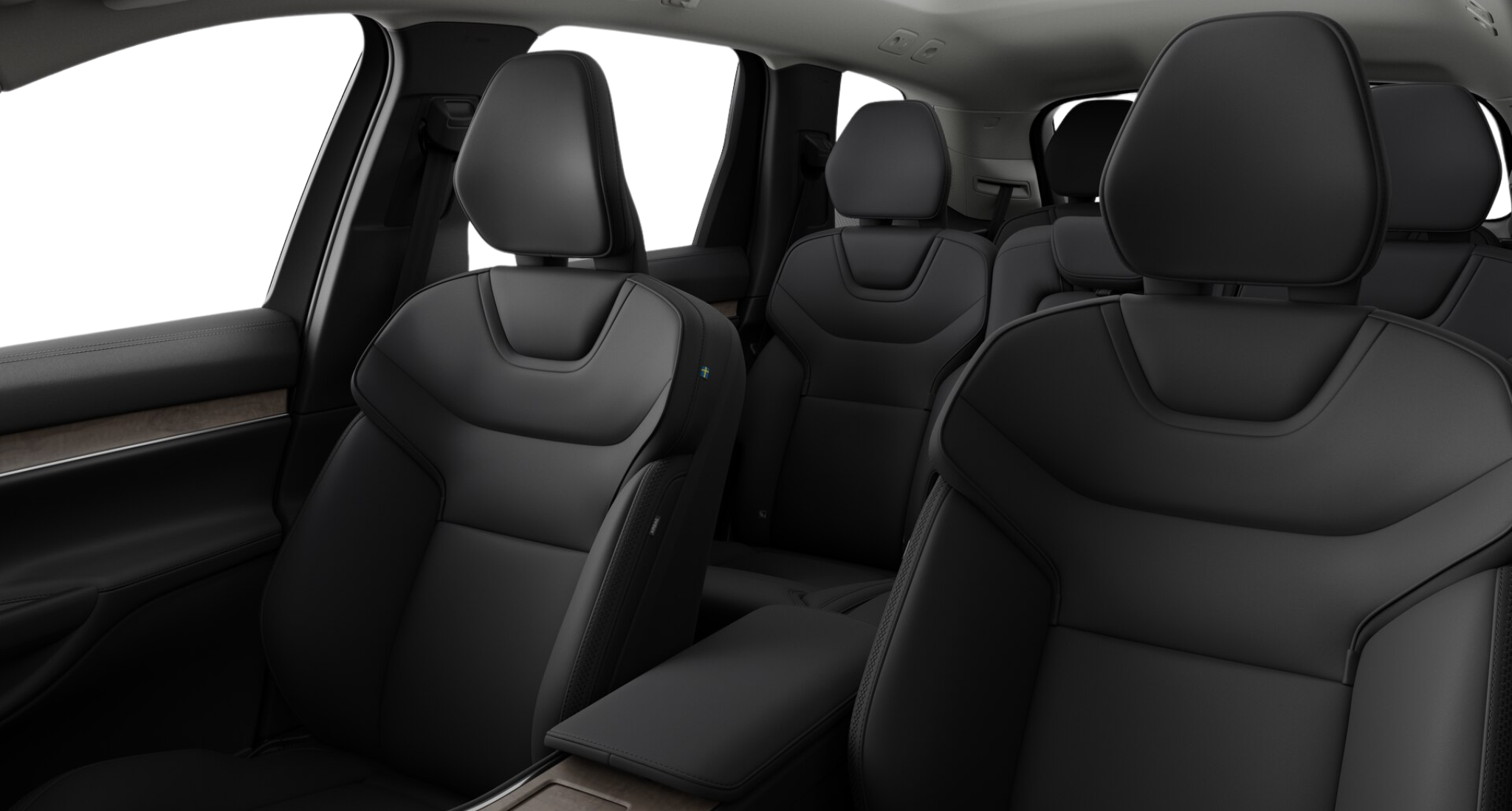 2025 Volvo EX90 Plus AWD interior showing premium black Nordico seats and spacious three-row seating configuration
