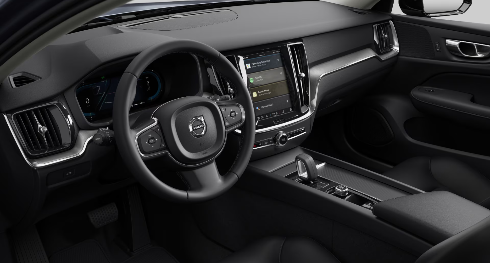2025 Volvo S60 Core FWD interior dashboard featuring 9-inch touchscreen, digital cluster, and modern steering wheel with controls