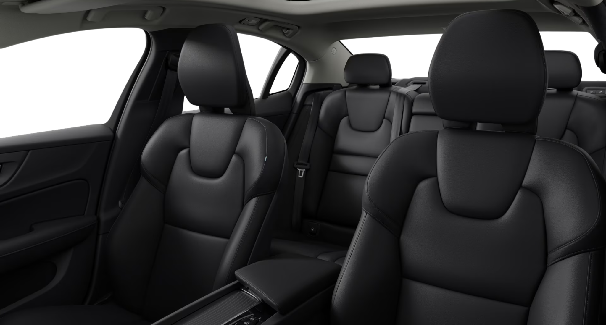 2025 Volvo S60 Core FWD front and rear black leatherette seats with panoramic roof and Scandinavian minimalist styling