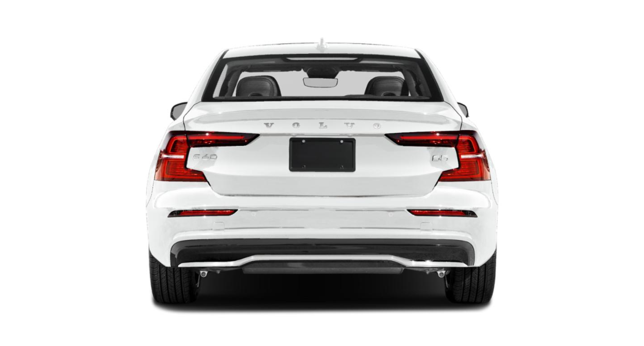 2025 Volvo S60 Core FWD rear exterior view in white, showcasing LED taillights, Volvo badge, and sleek Scandinavian design