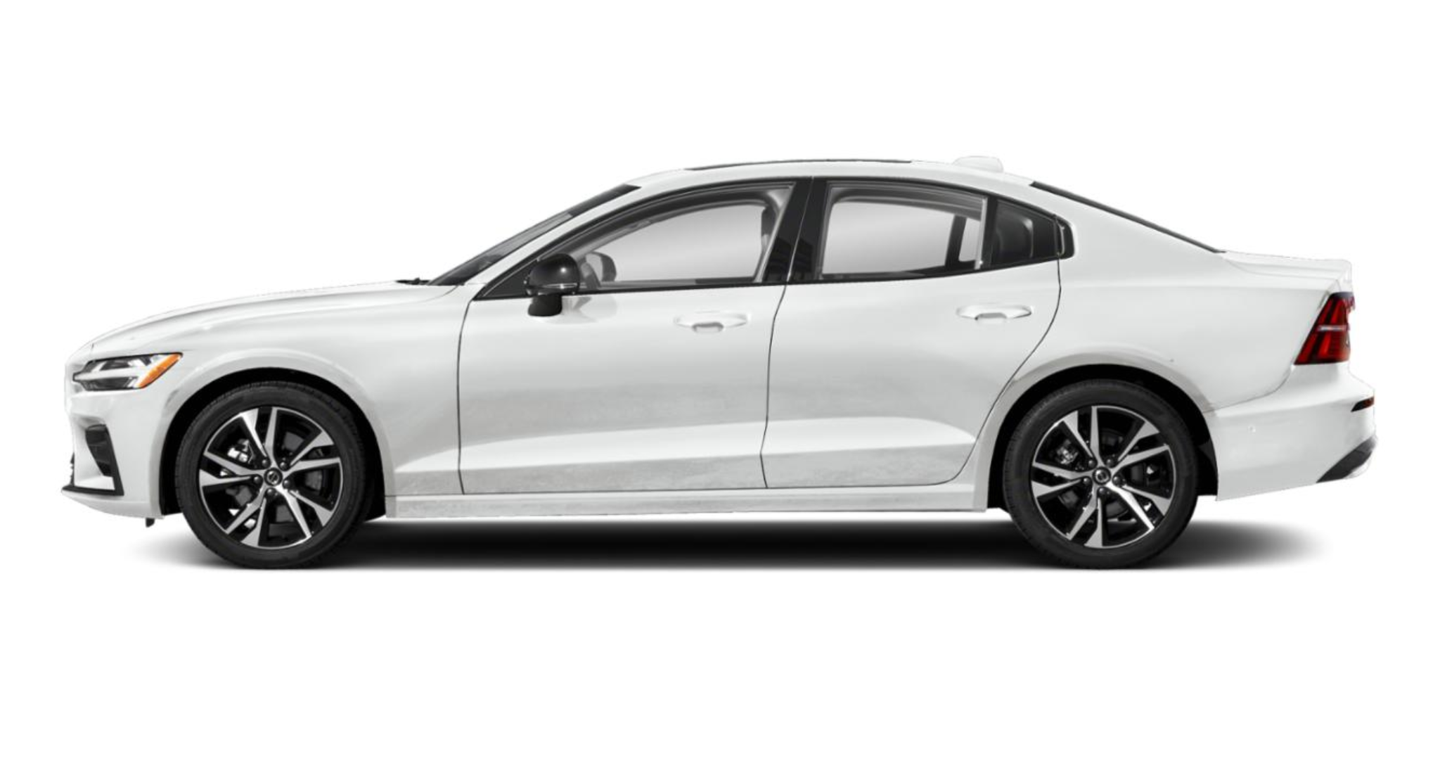 2025 Volvo S60 Core FWD side profile in white with aerodynamic body lines, black trim, and 18-inch alloy wheels