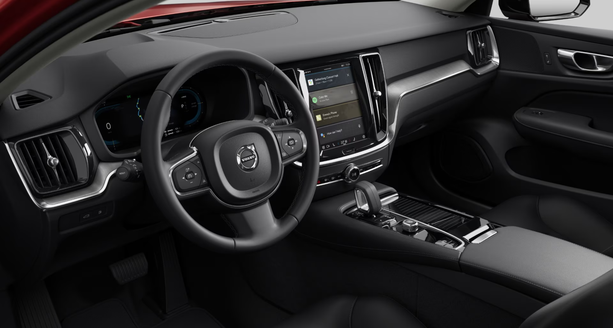 2025 Volvo S60 PHEV AWD cockpit with digital driver display, Google-powered touchscreen, and luxury dashboard layout